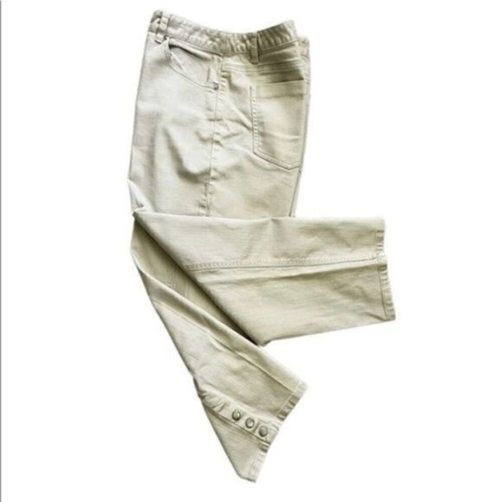 Talbot capri tan/beige stretch pants ankle cuff button snaps women 12